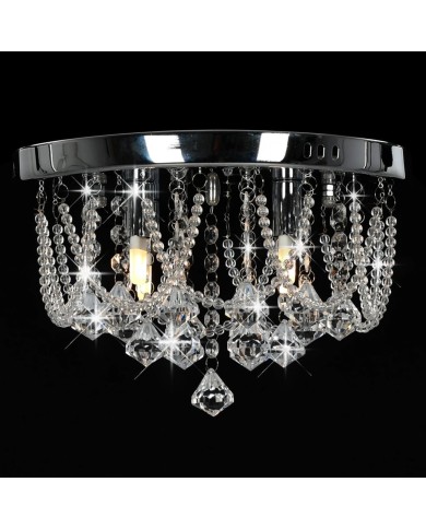 Plafonnier avec perles de cristal Argenté Rond 4 ampoules G9