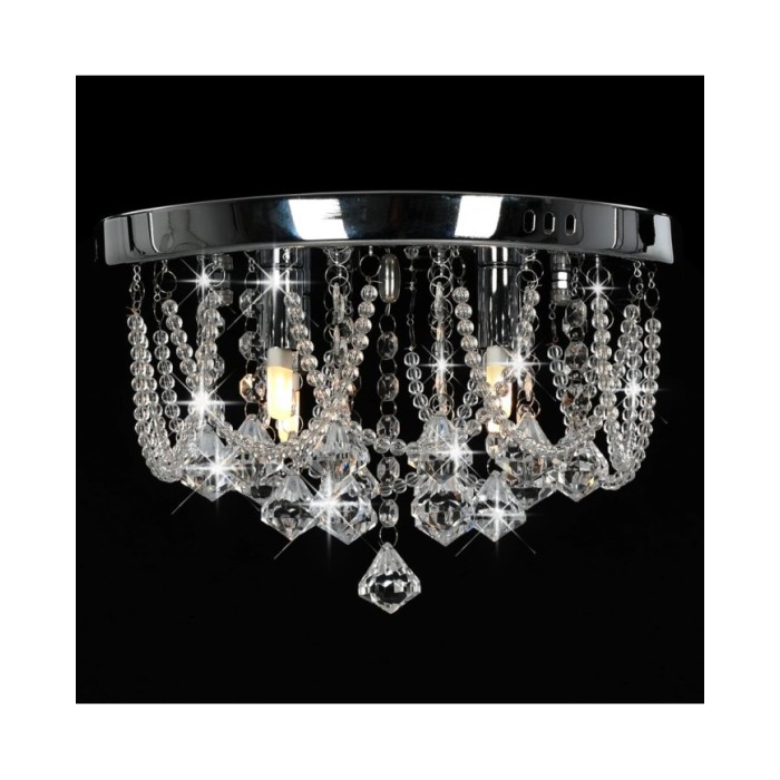 Plafonnier avec perles de cristal Argenté Rond 4 ampoules G9