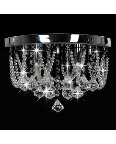 Plafonnier avec perles de cristal Argenté Rond 4 ampoules G9