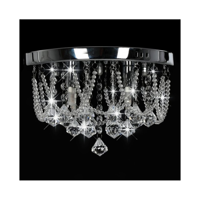 Plafonnier avec perles de cristal Argenté Rond 4 ampoules G9