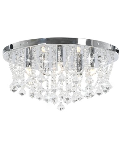 Plafonnier avec perles de cristal Argenté Rond 4 ampoules G9