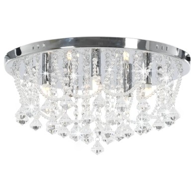 Plafonnier avec perles de cristal Argenté Rond 4 ampoules G9