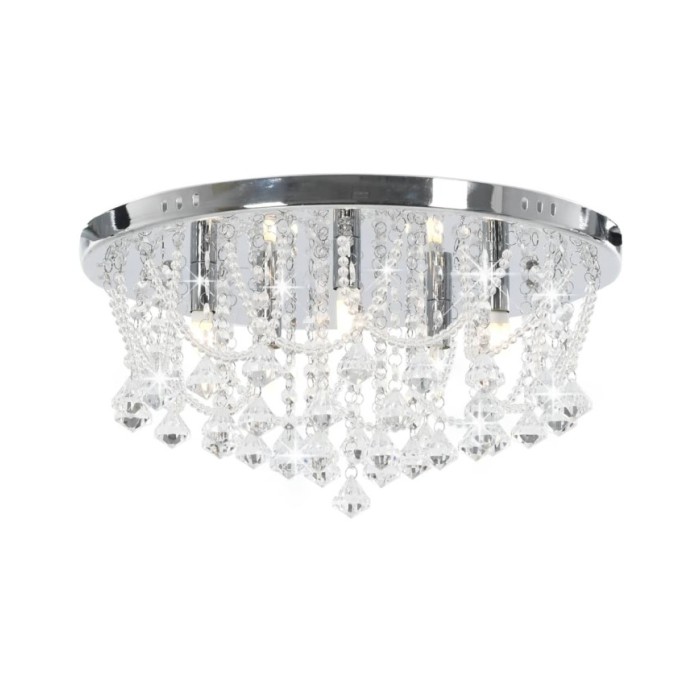 Plafonnier avec perles de cristal Argenté Rond 4 ampoules G9