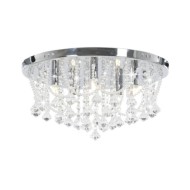 Plafonnier avec perles de cristal Argenté Rond 4 ampoules G9