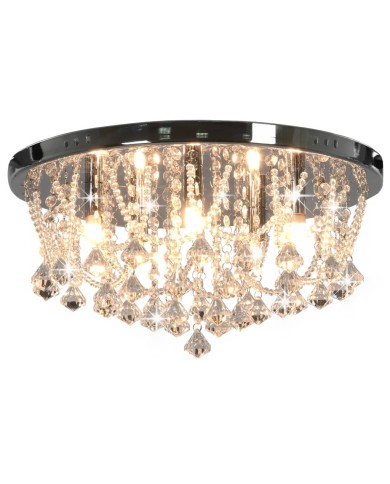 Plafonnier avec perles de cristal Argenté Rond 4 ampoules G9