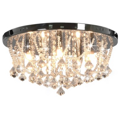Plafonnier avec perles de cristal Argenté Rond 4 ampoules G9