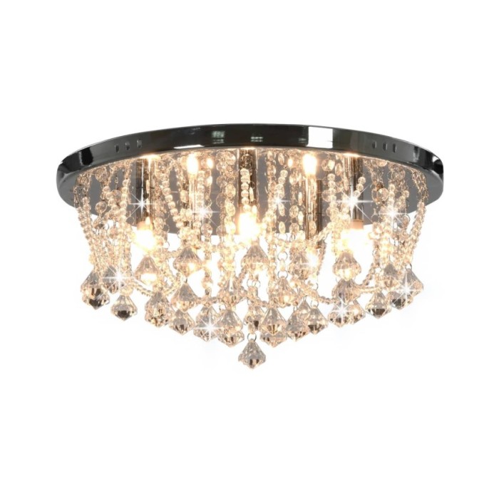Plafonnier avec perles de cristal Argenté Rond 4 ampoules G9