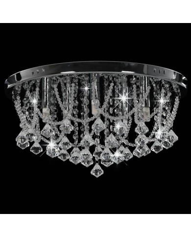 Plafonnier avec perles de cristal Argenté Rond 4 ampoules G9