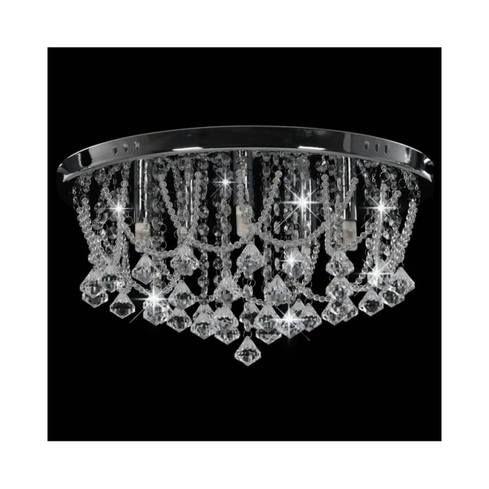 Plafonnier avec perles de cristal Argenté Rond 4 ampoules G9