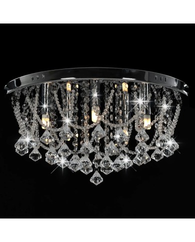 Plafonnier avec perles de cristal Argenté Rond 4 ampoules G9