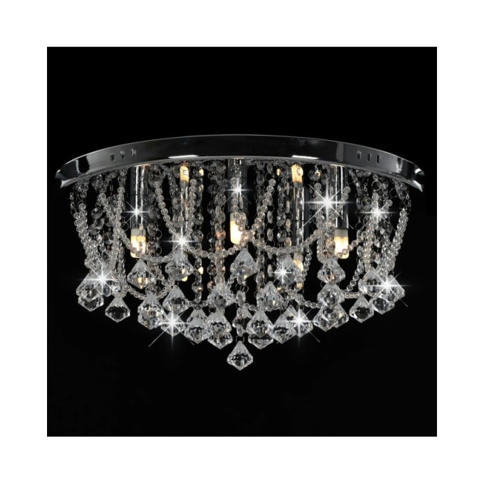 Plafonnier avec perles de cristal Argenté Rond 4 ampoules G9