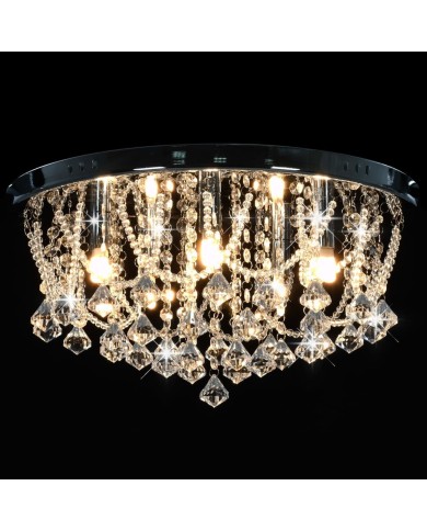 Plafonnier avec perles de cristal Argenté Rond 4 ampoules G9