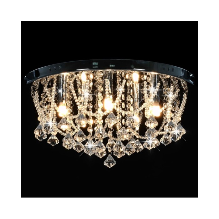 Plafonnier avec perles de cristal Argenté Rond 4 ampoules G9