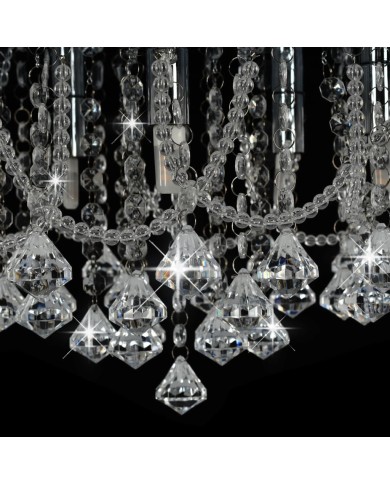 Plafonnier avec perles de cristal Argenté Rond 4 ampoules G9