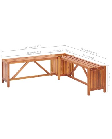 Banc de jardin et jardinière 117x117x40 cm Bois solide d'acacia