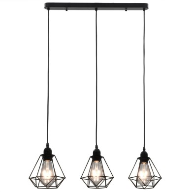 Plafonnier avec design de diamant Noir 3 ampoules E27