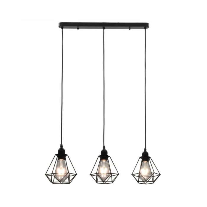 Plafonnier avec design de diamant Noir 3 ampoules E27
