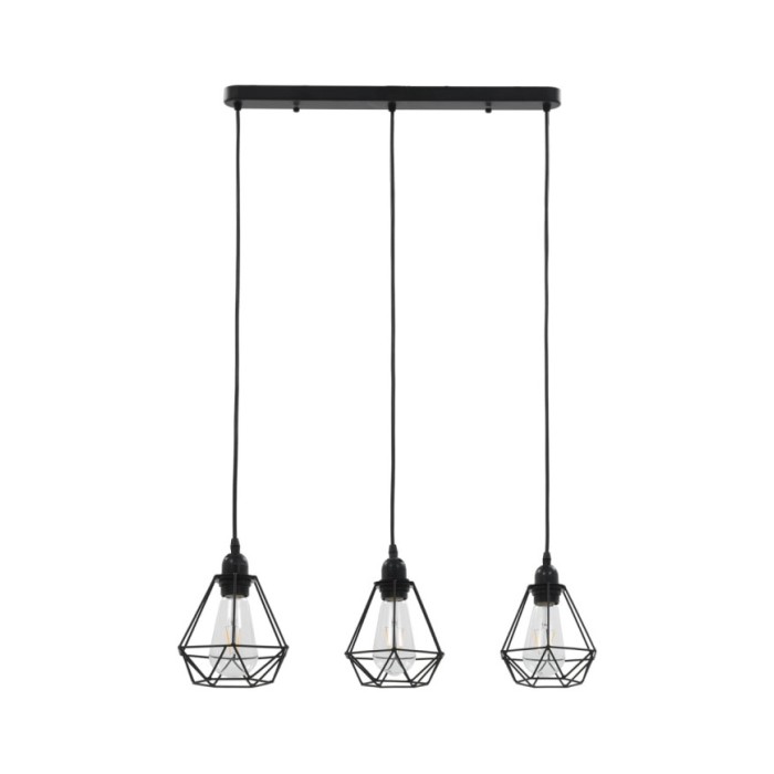 Plafonnier avec design de diamant Noir 3 ampoules E27
