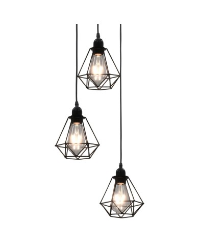 Plafonnier avec design de diamant Noir 3 ampoules E27