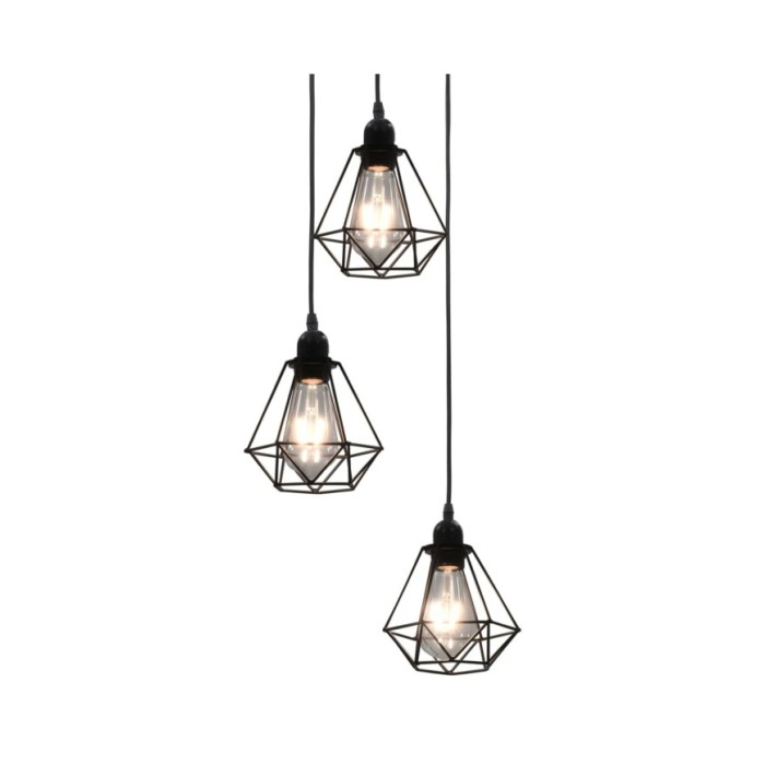 Plafonnier avec design de diamant Noir 3 ampoules E27