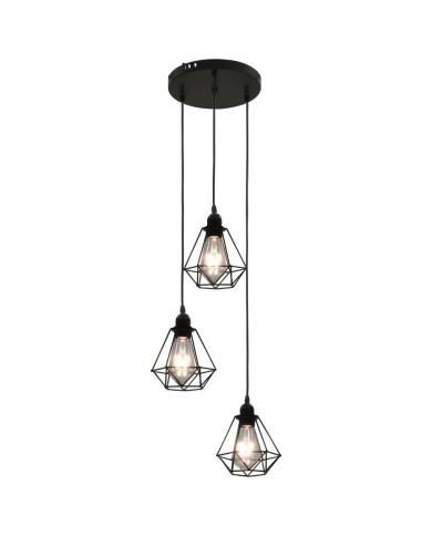 Plafonnier avec design de diamant Noir 3 ampoules E27