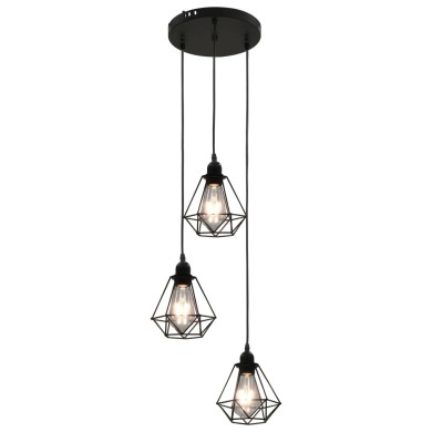 Plafonnier avec design de diamant Noir 3 ampoules E27