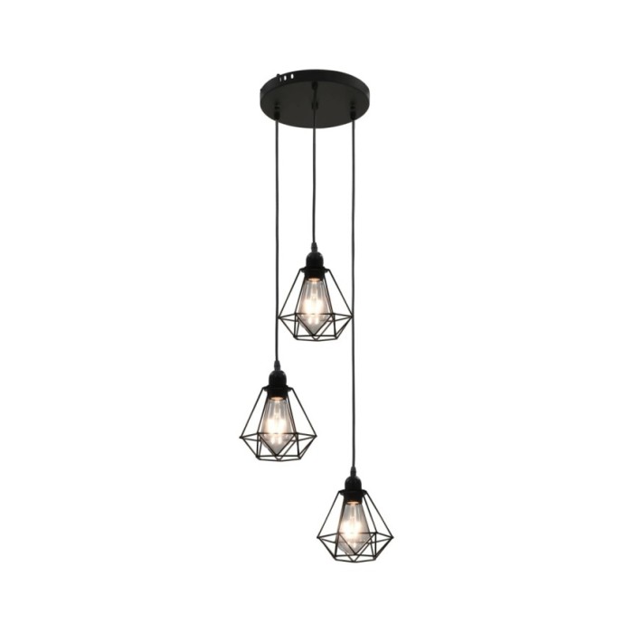 Plafonnier avec design de diamant Noir 3 ampoules E27