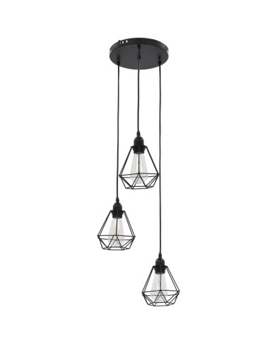 Plafonnier avec design de diamant Noir 3 ampoules E27