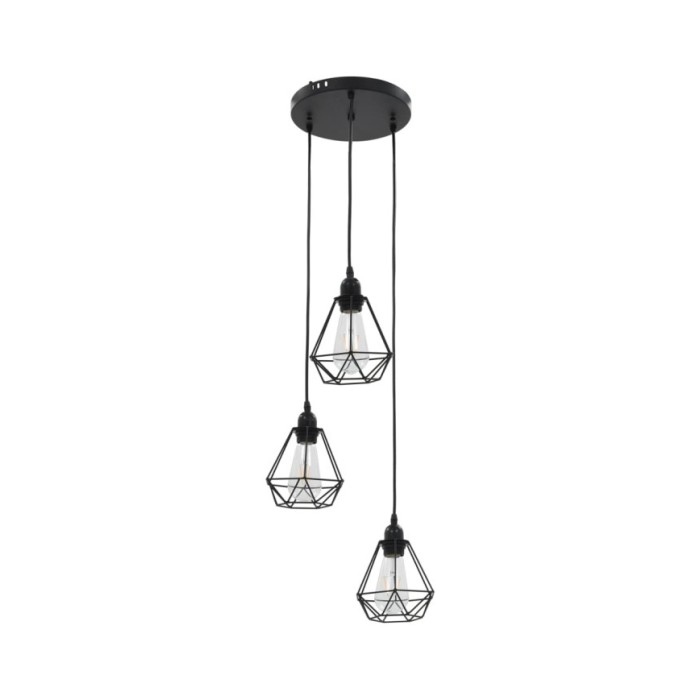 Plafonnier avec design de diamant Noir 3 ampoules E27