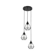 Plafonnier avec design de diamant Noir 3 ampoules E27