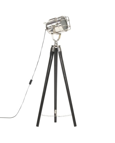 Lampadaire à trépied Noir Bois de manguier massif 97 cm