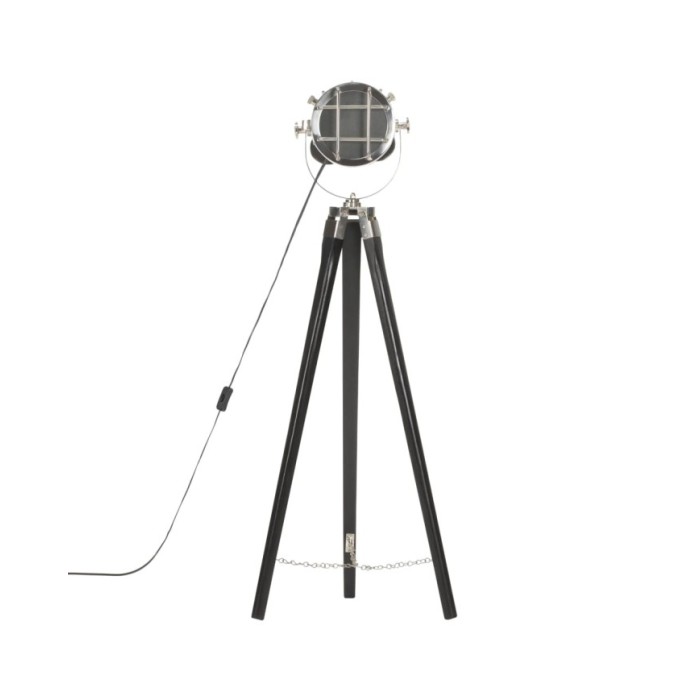 Lampadaire à trépied Noir Bois de manguier massif 97 cm