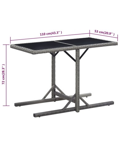 Table de jardin Anthracite 110x53x72 cm Verre et résine tressée
