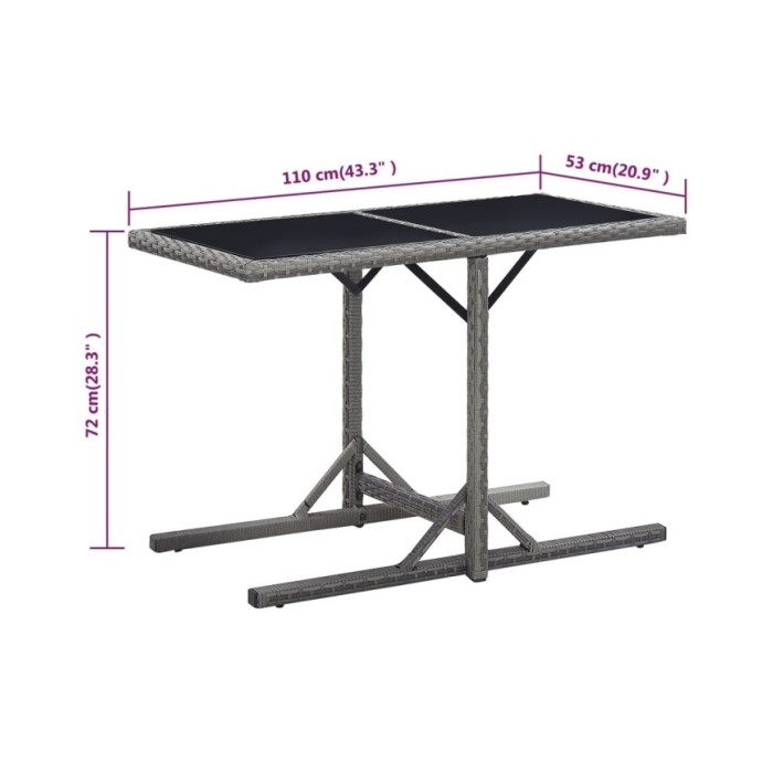 Table de jardin Anthracite 110x53x72 cm Verre et résine tressée