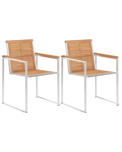 Chaises de jardin 2 pcs Bois de teck solide et acier inoxydable