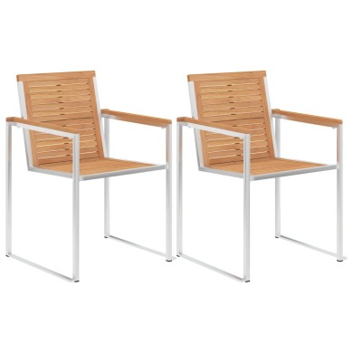 Chaises de jardin 2 pcs Bois de teck solide et acier inoxydable