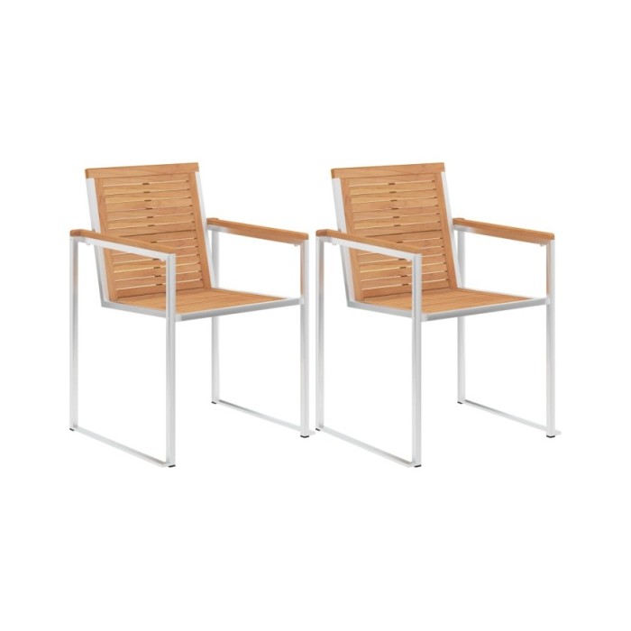 Chaises de jardin 2 pcs Bois de teck solide et acier inoxydable
