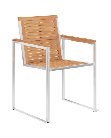 Chaises de jardin 2 pcs Bois de teck solide et acier inoxydable