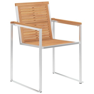 Chaises de jardin 2 pcs Bois de teck solide et acier inoxydable