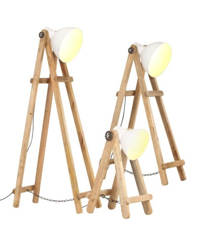 Lampadaires 3 pcs Blanc E27 Bois de manguier massif
