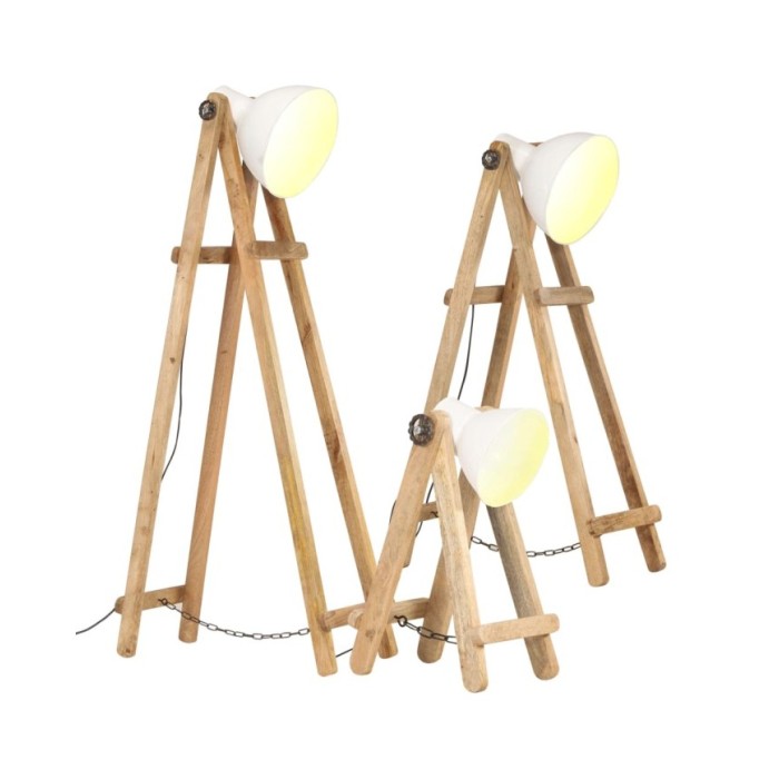 Lampadaires 3 pcs Blanc E27 Bois de manguier massif