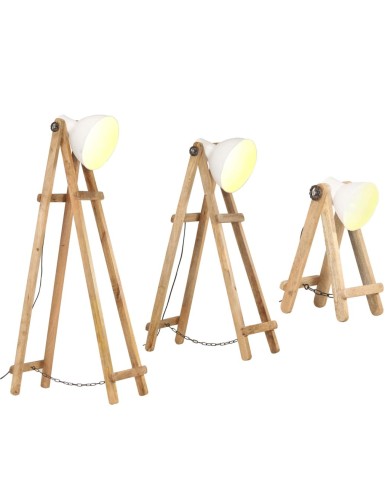 Lampadaires 3 pcs Blanc E27 Bois de manguier massif
