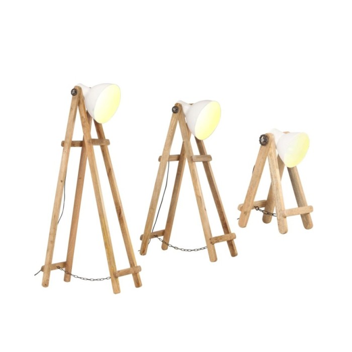 Lampadaires 3 pcs Blanc E27 Bois de manguier massif