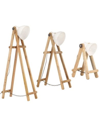 Lampadaires 3 pcs Blanc E27 Bois de manguier massif