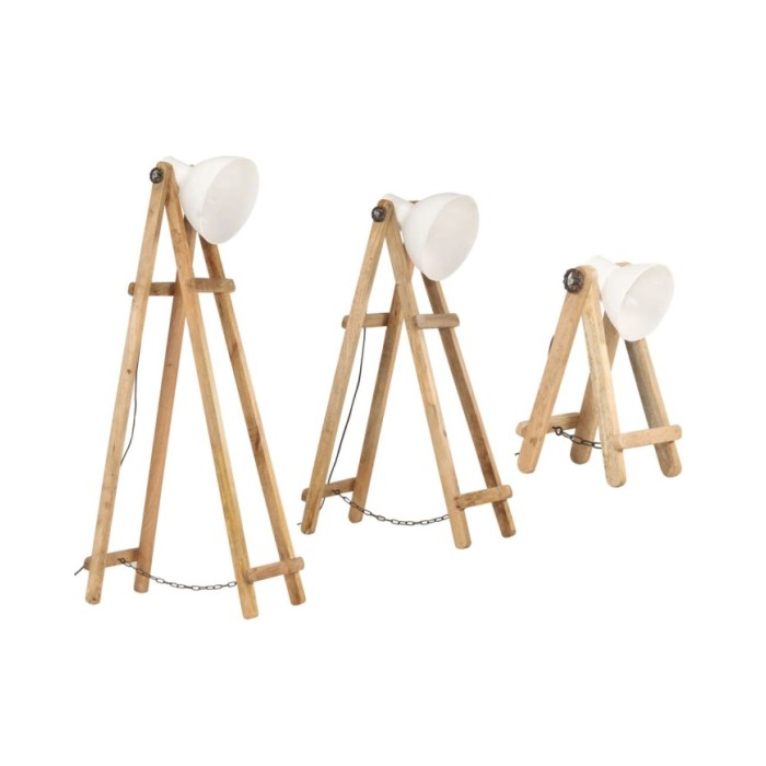 Lampadaires 3 pcs Blanc E27 Bois de manguier massif