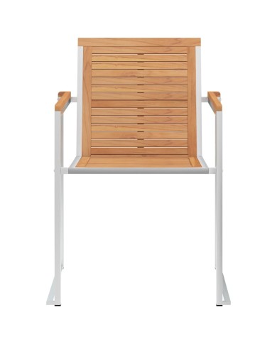 Chaises de jardin 2 pcs Bois de teck solide et acier inoxydable