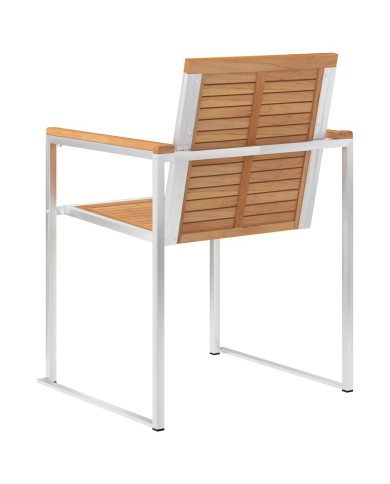Chaises de jardin 2 pcs Bois de teck solide et acier inoxydable