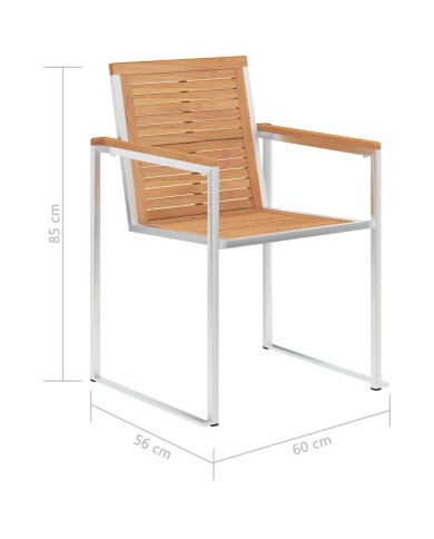 Chaises de jardin 2 pcs Bois de teck solide et acier inoxydable