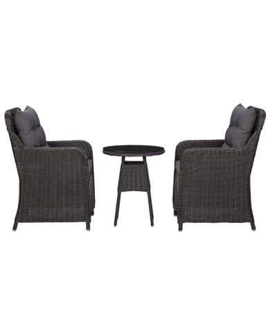 Chaises de jardin avec table à thé 2 pcs Résine tressée Noir