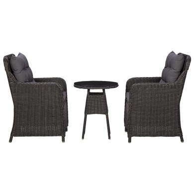 Chaises de jardin avec table à thé 2 pcs Résine tressée Noir